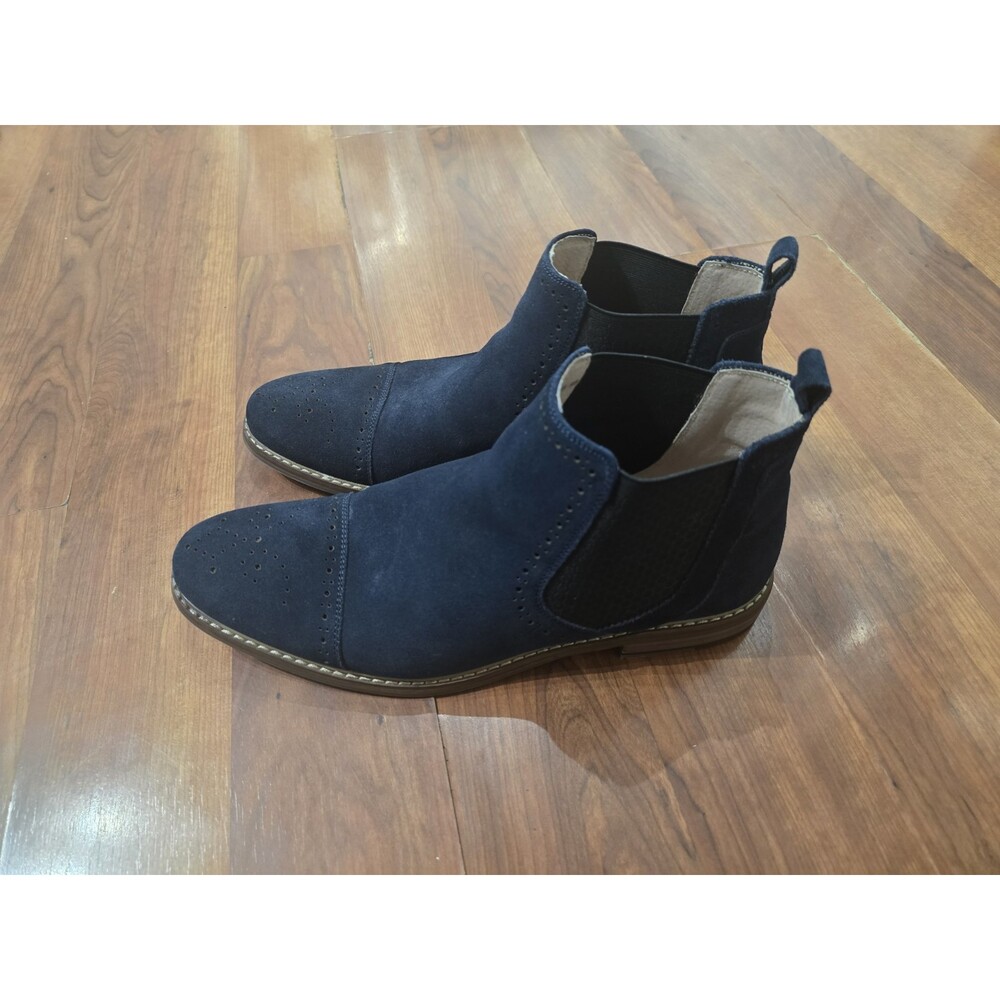 Stacy Adams Maury Cap Toe Perforated Blue Suede Boot Ankle Prep Chelsea Academia